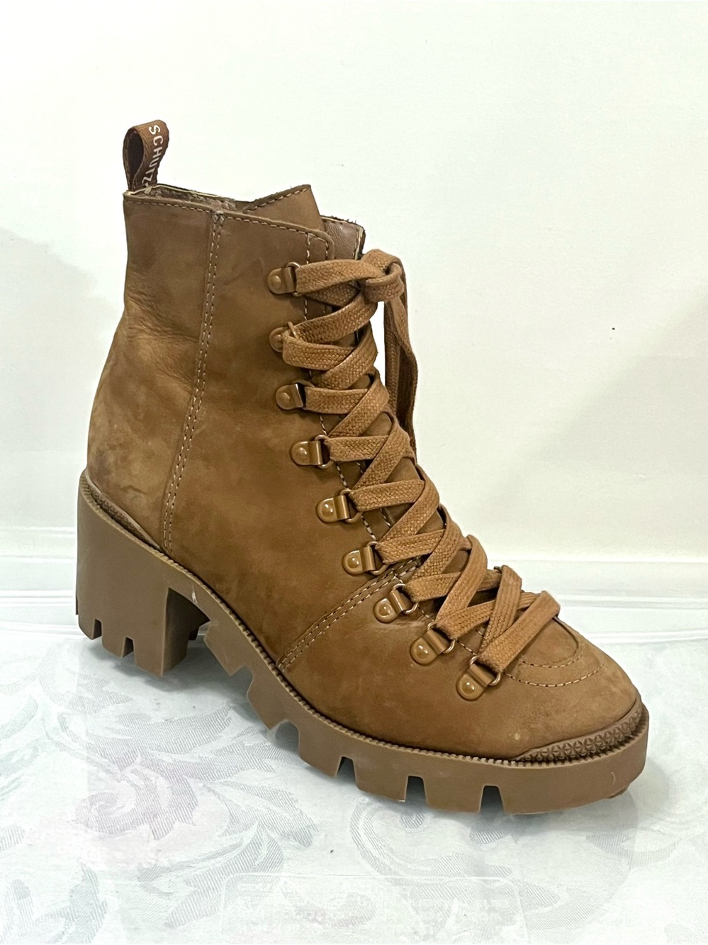 Schutz Xayane Boot Hazel Lace-up Leather Block Heel Bootie Sz 6.5